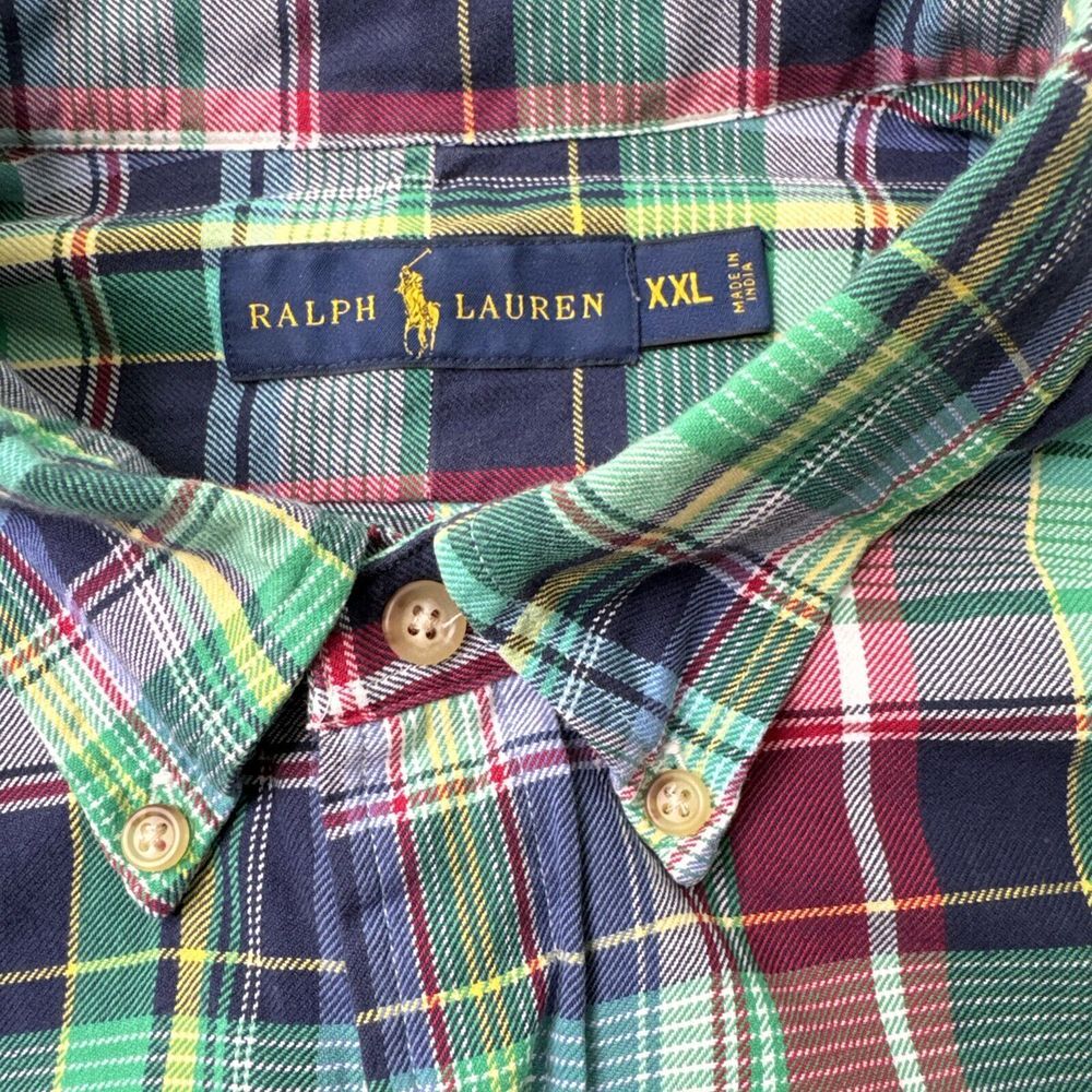 Chaps Ralph Lauren‎ MEDIUM Plaid Button Down Shirt Green/Blue Long Sleeve EUC - Picture 4 of 8